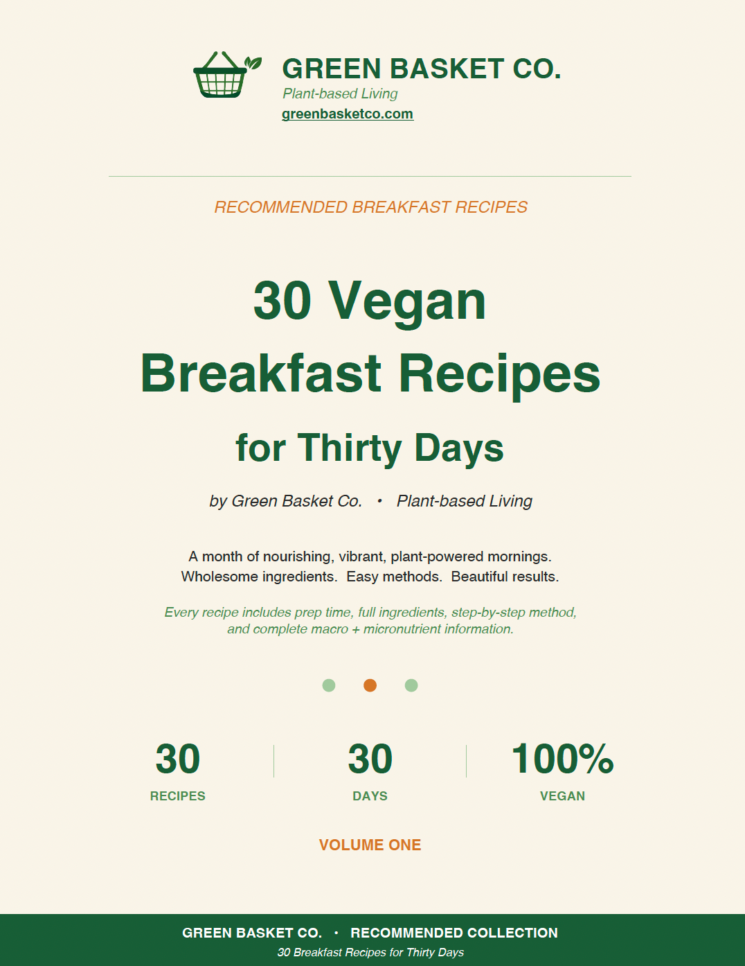 30 Vegan Breakfast Recipes for Thirty Days — Vol. 1 (Digital Download)