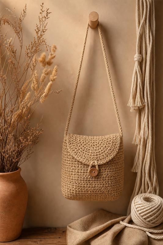 Handwoven Jute Crossbody Bag — Natural & Biodegradable